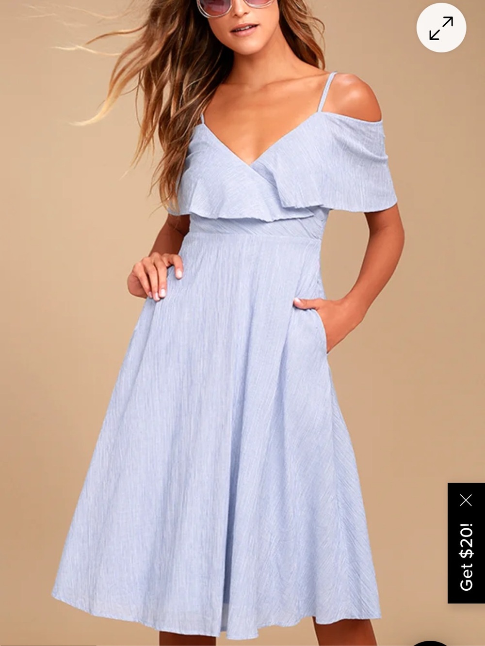 Lulus Yacht Rock Blue and White Striped Off-the-Shoulder Midi Dress - Picture 2 of 8